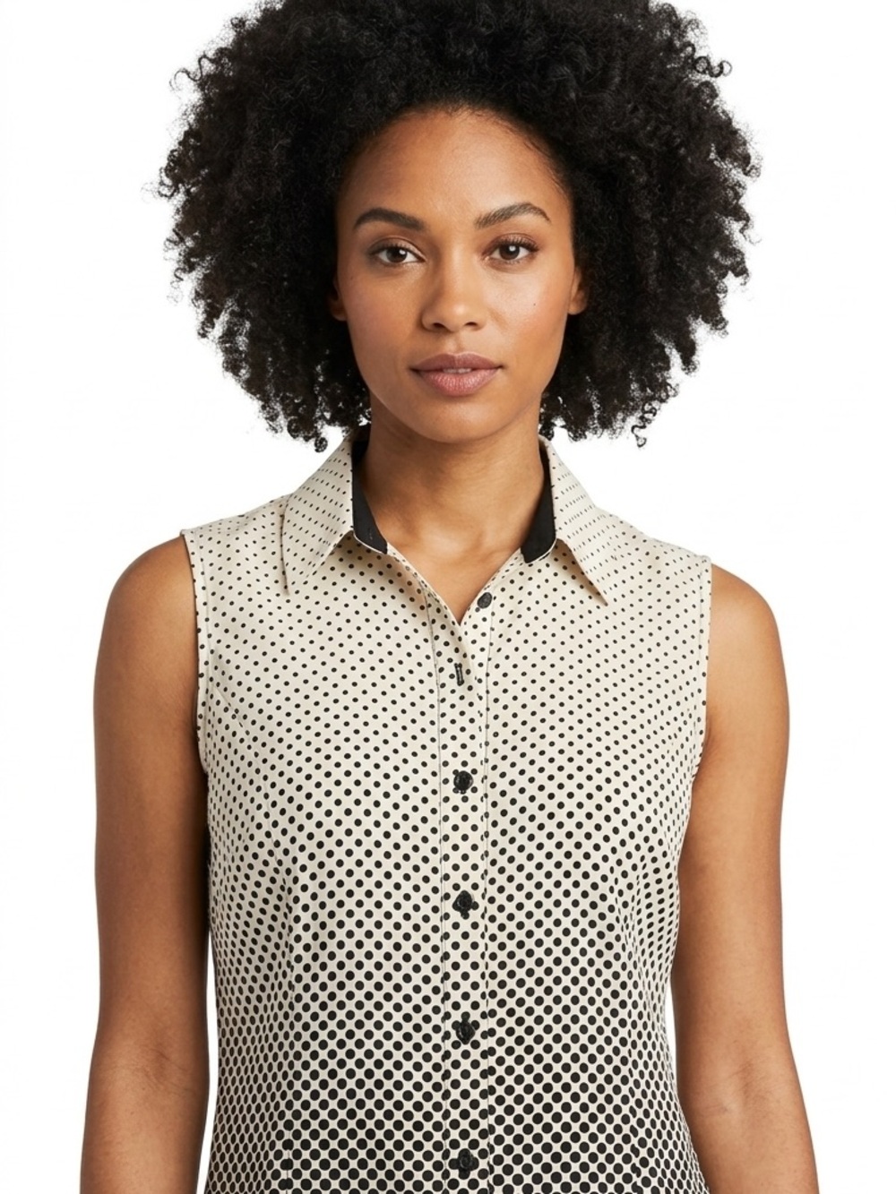 Sleeveless Ombre Dot Button-Front Top - Beige/Black